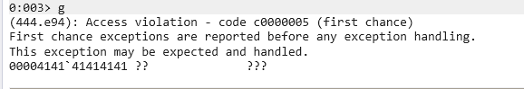 Access violation on trying to execute code at 0x414141414141