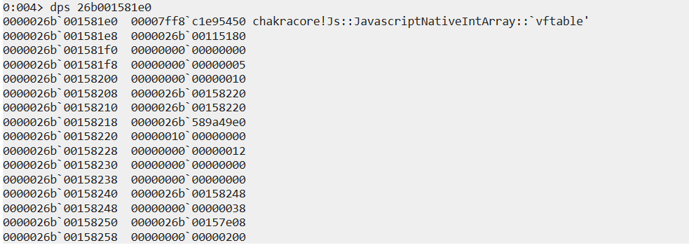 Example of a native integer array in memory