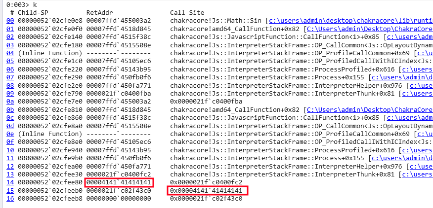 Overwritten stack return address